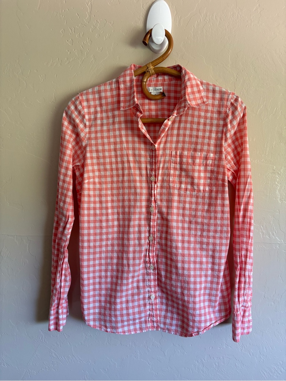 J Crew 100% Cotton Plaid Gingham Button Down Collared Long Sleeve Shirt Small